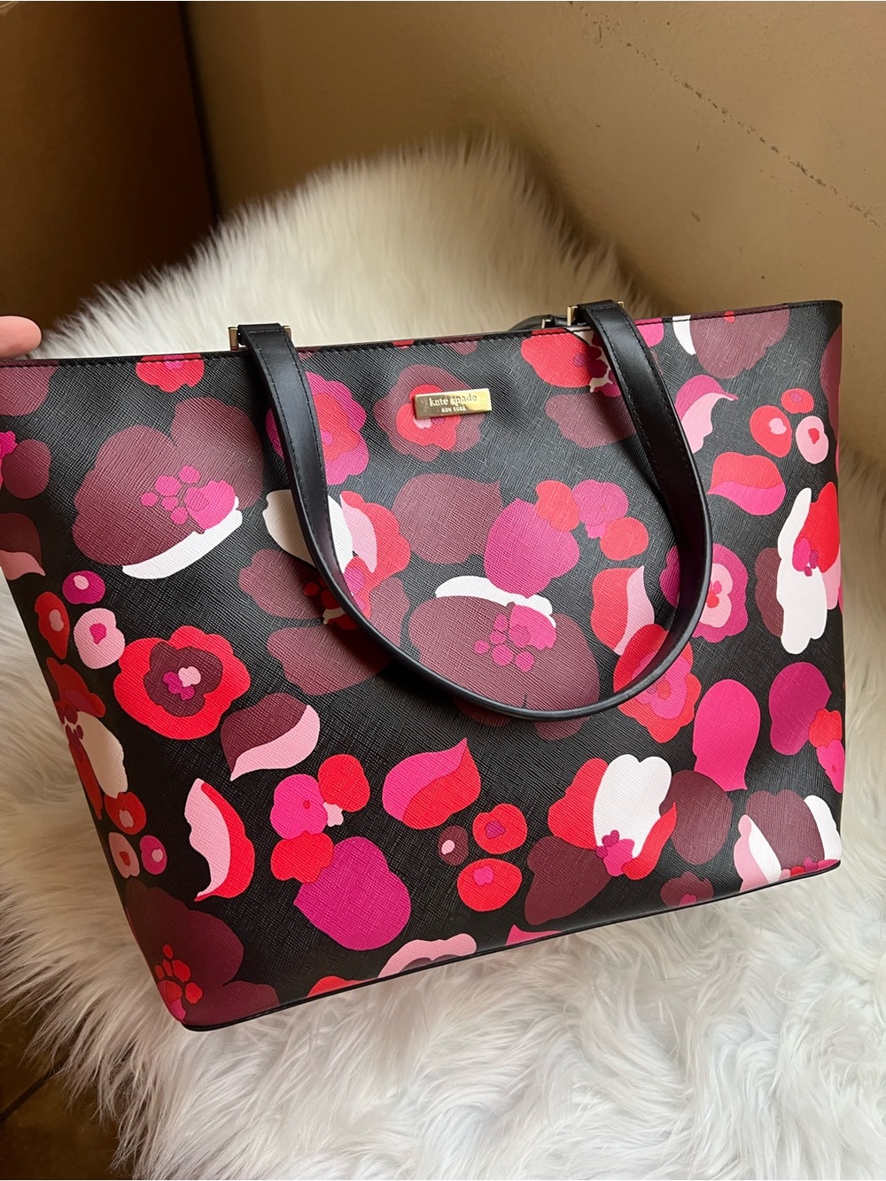 kate spade Black Tote with Pink and Red Floral Print